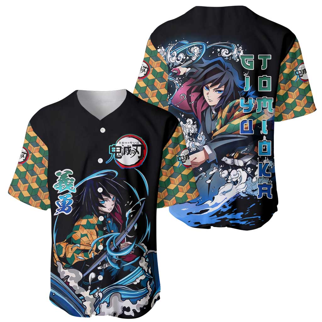 Giyu Tomioka Demon Slayer Baseball Jersey with Green and Orange Cube Water Style Design - The Mazicc