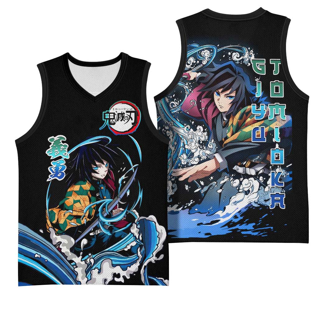 Giyu Tomioka Demon Slayer Basketball Jersey with Green and Orange Cube Water Style Design - The Mazicc