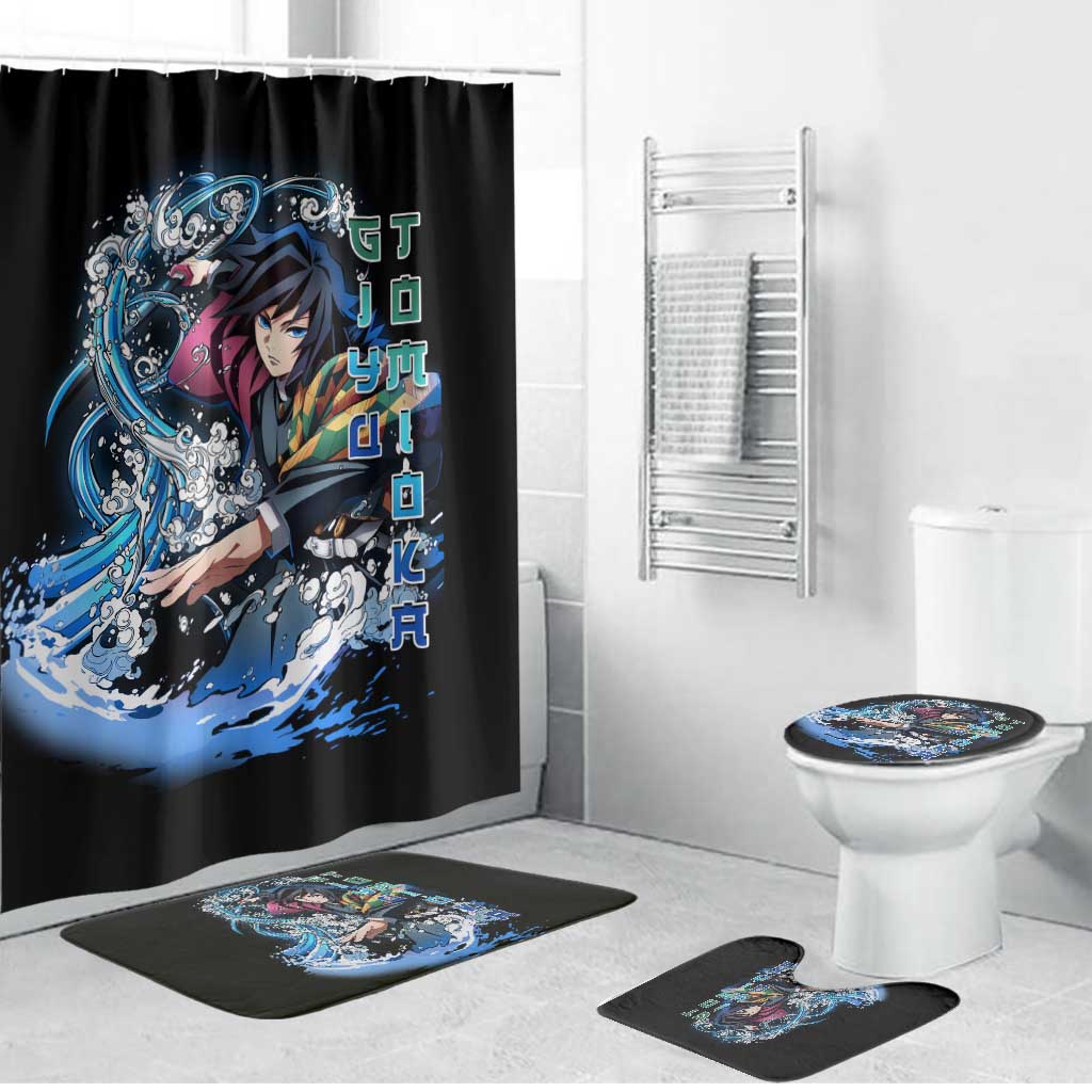 Giyu Tomioka Demon Slayer Bathroom Set with Green and Orange Cube Water Style Design - The Mazicc