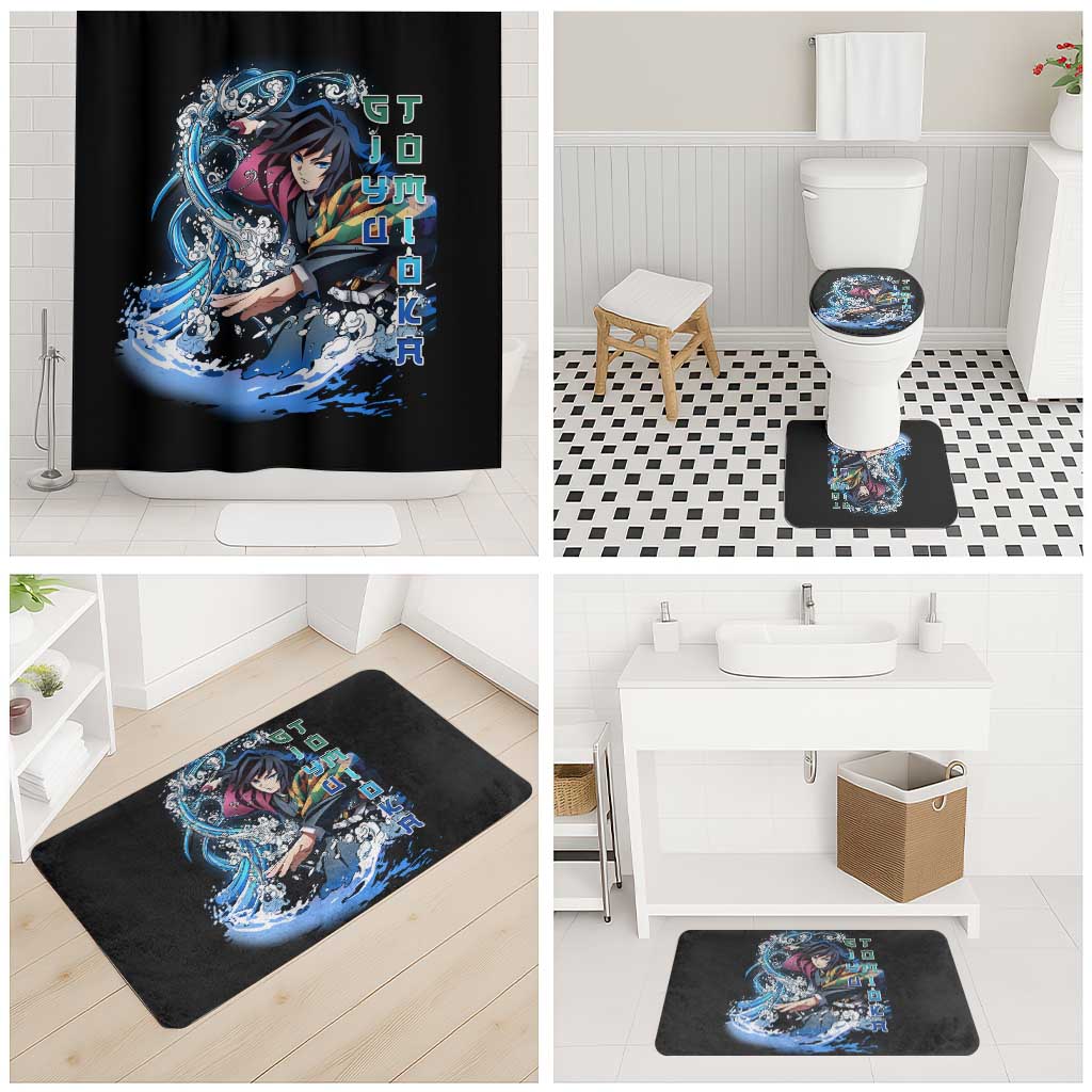 Giyu Tomioka Demon Slayer Bathroom Set with Green and Orange Cube Water Style Design - The Mazicc