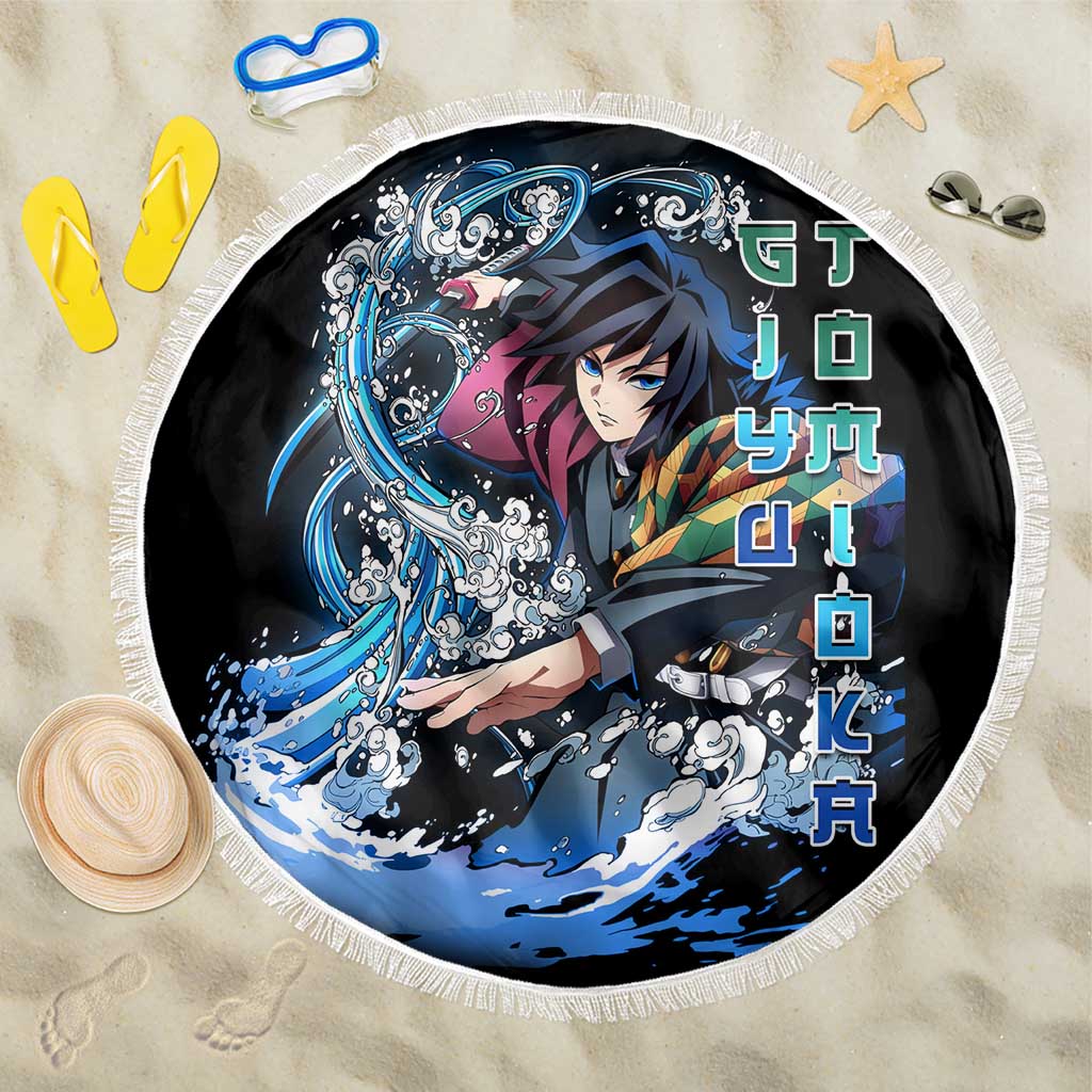 Giyu Tomioka Demon Slayer Beach Blanket with Green and Orange Cube Water Style Design - The Mazicc