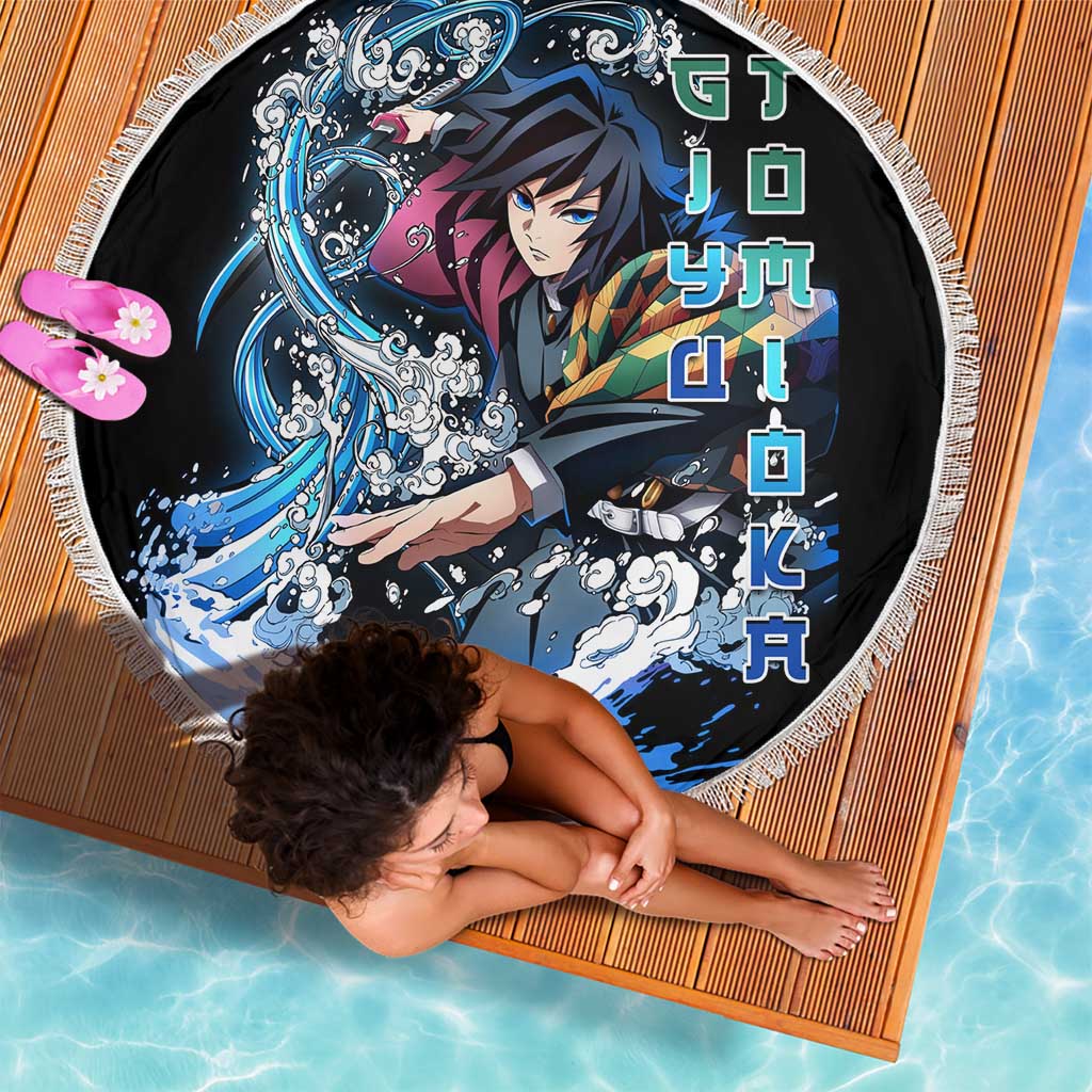 Giyu Tomioka Demon Slayer Beach Blanket with Green and Orange Cube Water Style Design - The Mazicc