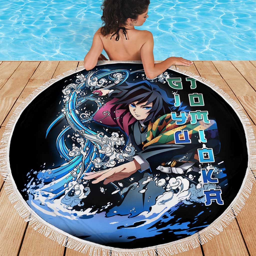 Giyu Tomioka Demon Slayer Beach Blanket with Green and Orange Cube Water Style Design - The Mazicc