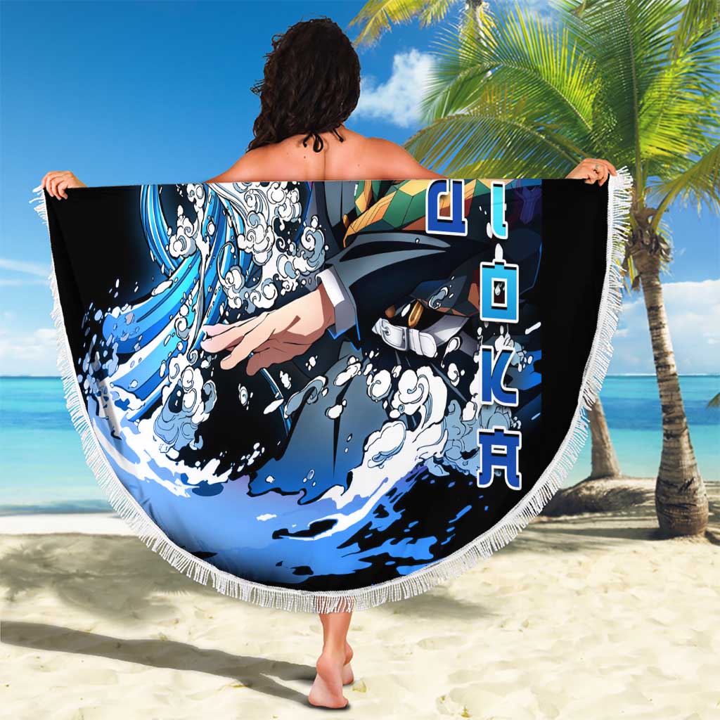 Giyu Tomioka Demon Slayer Beach Blanket with Green and Orange Cube Water Style Design - The Mazicc