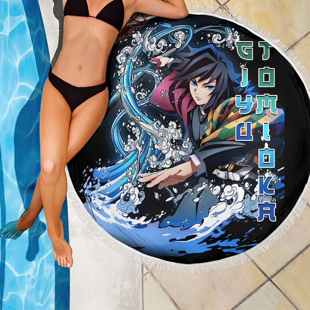 Giyu Tomioka Demon Slayer Beach Blanket with Green and Orange Cube Water Style Design - The Mazicc