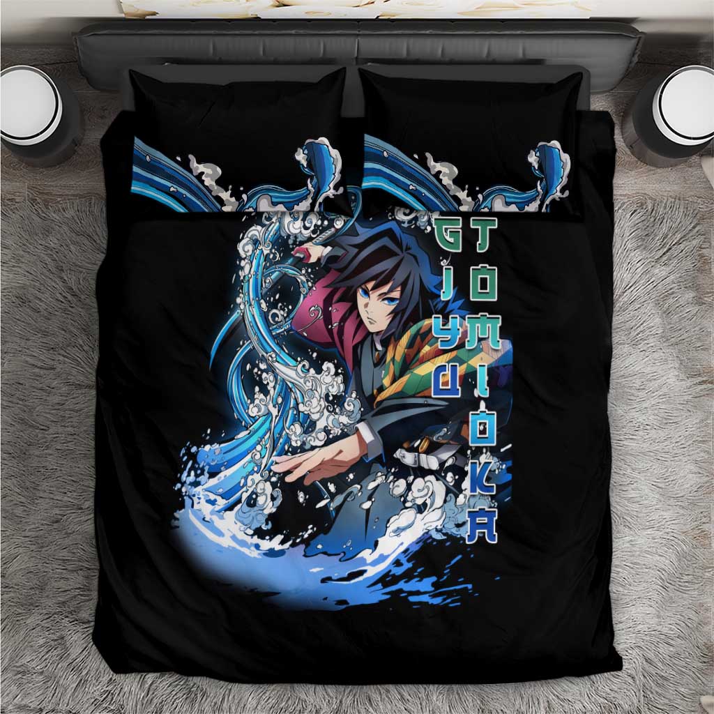 Giyu Tomioka Demon Slayer Bedding Set with Green and Orange Cube Water Style Design - The Mazicc