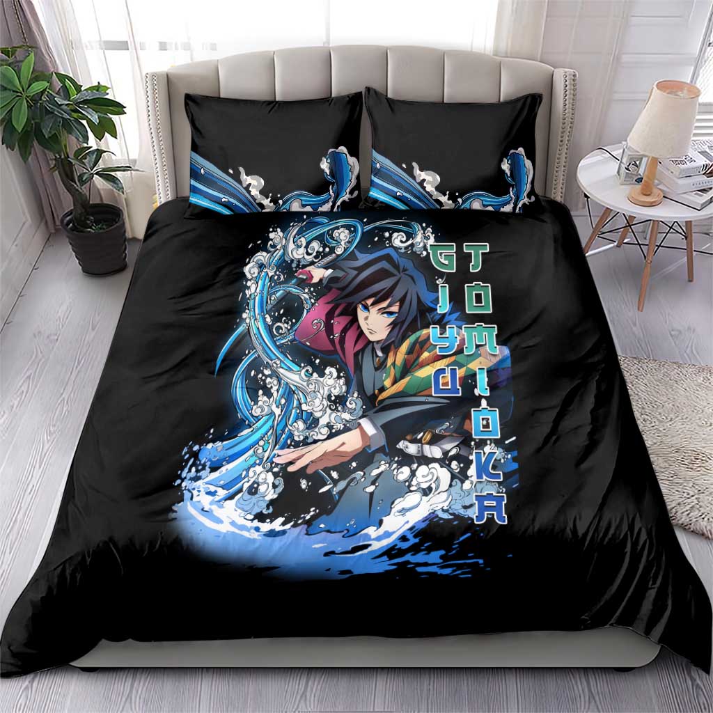 Giyu Tomioka Demon Slayer Bedding Set with Green and Orange Cube Water Style Design - The Mazicc