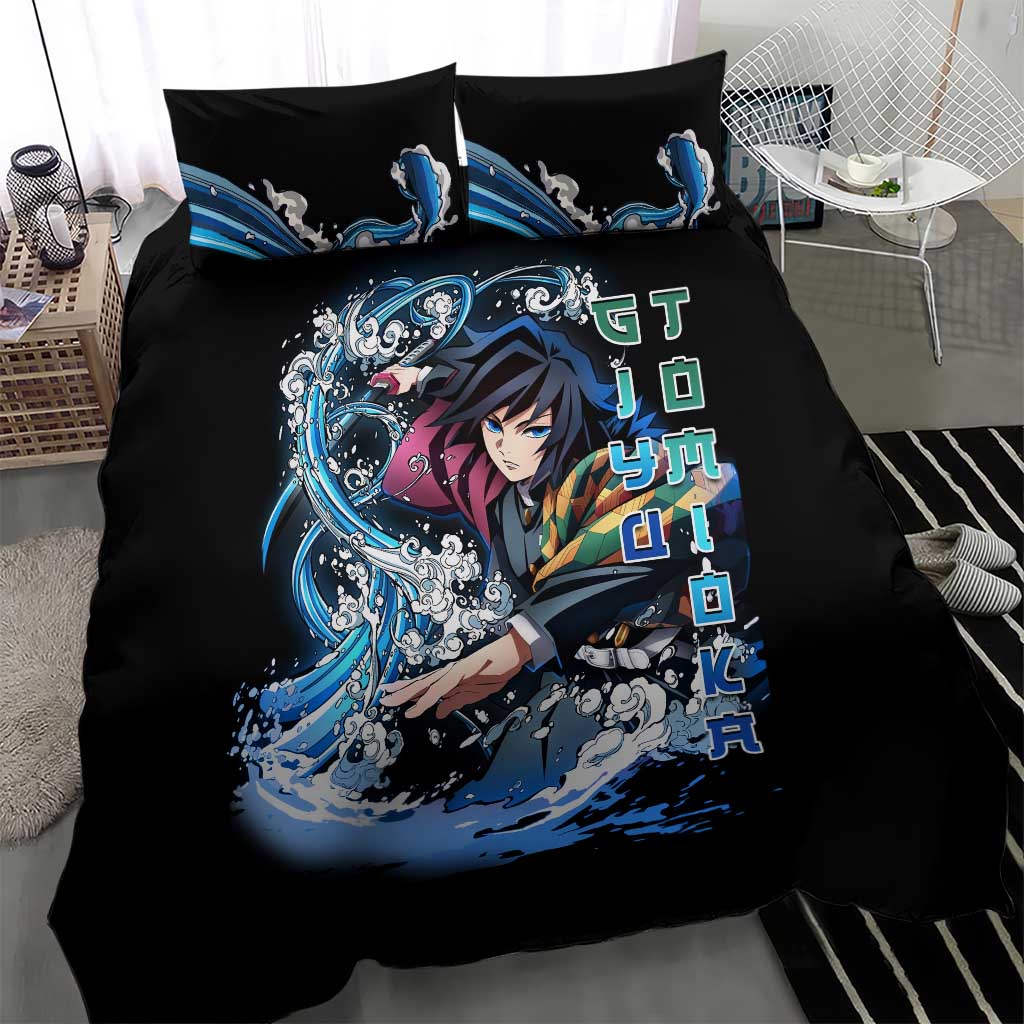 Giyu Tomioka Demon Slayer Bedding Set with Green and Orange Cube Water Style Design - The Mazicc