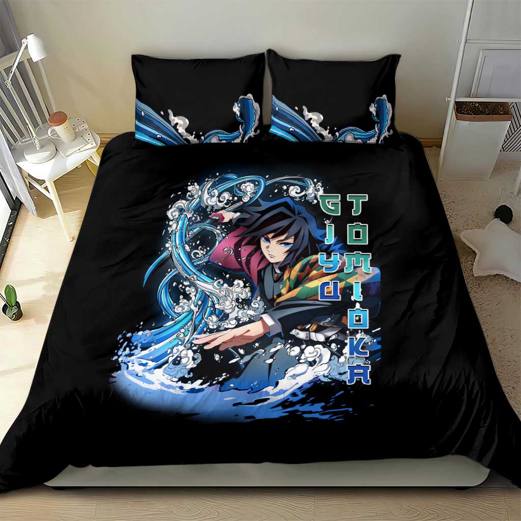 Giyu Tomioka Demon Slayer Bedding Set with Green and Orange Cube Water Style Design - The Mazicc