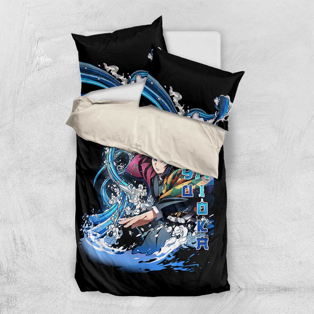 Giyu Tomioka Demon Slayer Bedding Set with Green and Orange Cube Water Style Design - The Mazicc