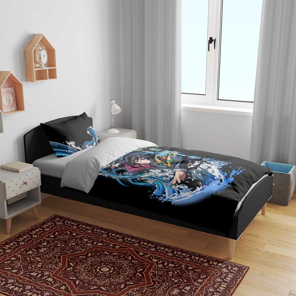 Giyu Tomioka Demon Slayer Bedding Set with Green and Orange Cube Water Style Design - The Mazicc