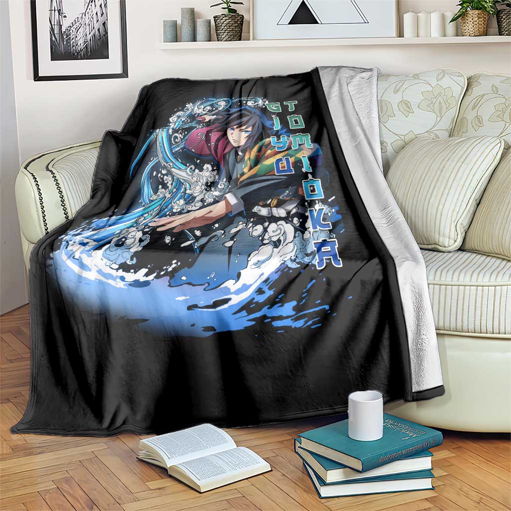 Giyu Tomioka Demon Slayer Blanket with Green and Orange Cube Water Style Design - The Mazicc