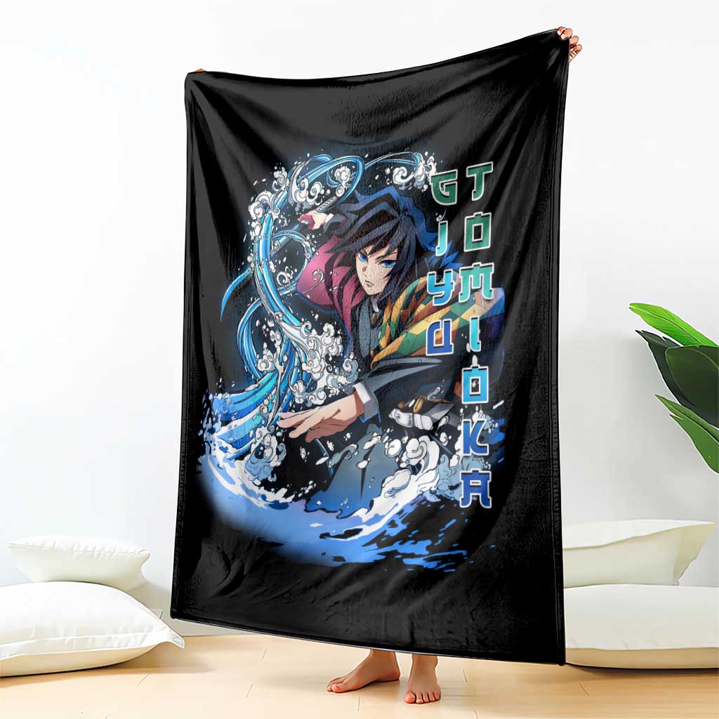 Giyu Tomioka Demon Slayer Blanket with Green and Orange Cube Water Style Design - The Mazicc
