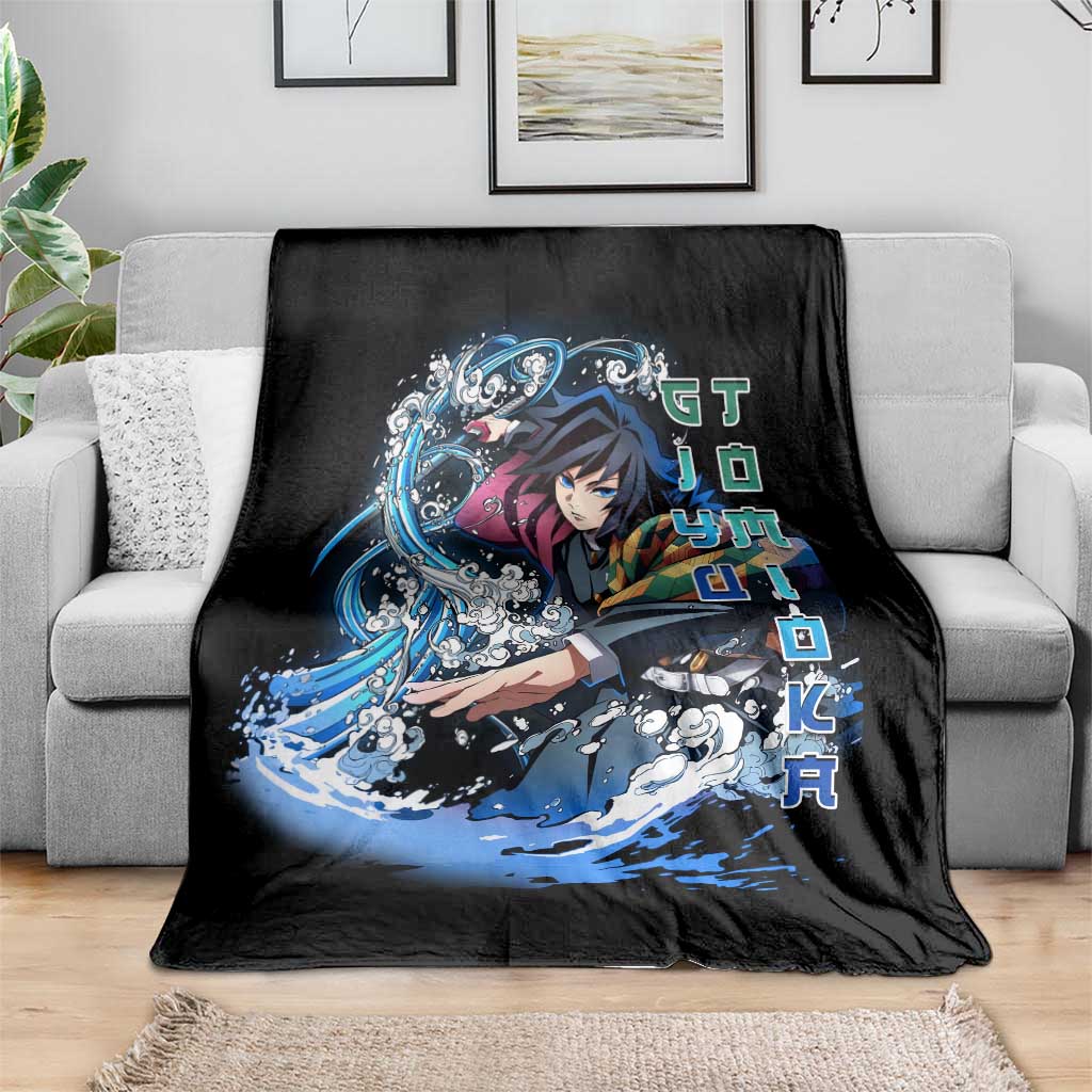 Giyu Tomioka Demon Slayer Blanket with Green and Orange Cube Water Style Design - The Mazicc
