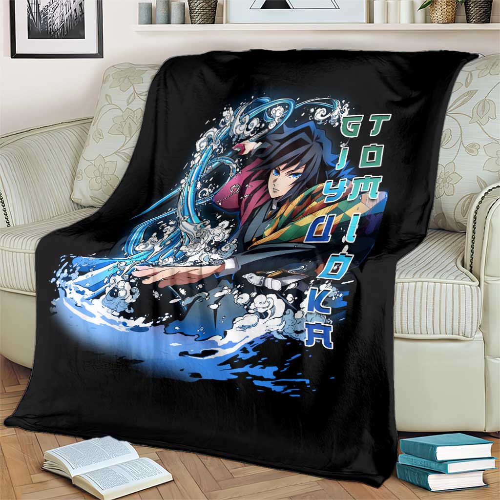 Giyu Tomioka Demon Slayer Blanket with Green and Orange Cube Water Style Design - The Mazicc