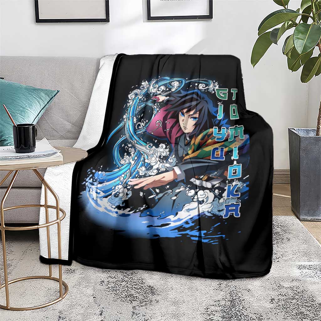 Giyu Tomioka Demon Slayer Blanket with Green and Orange Cube Water Style Design - The Mazicc