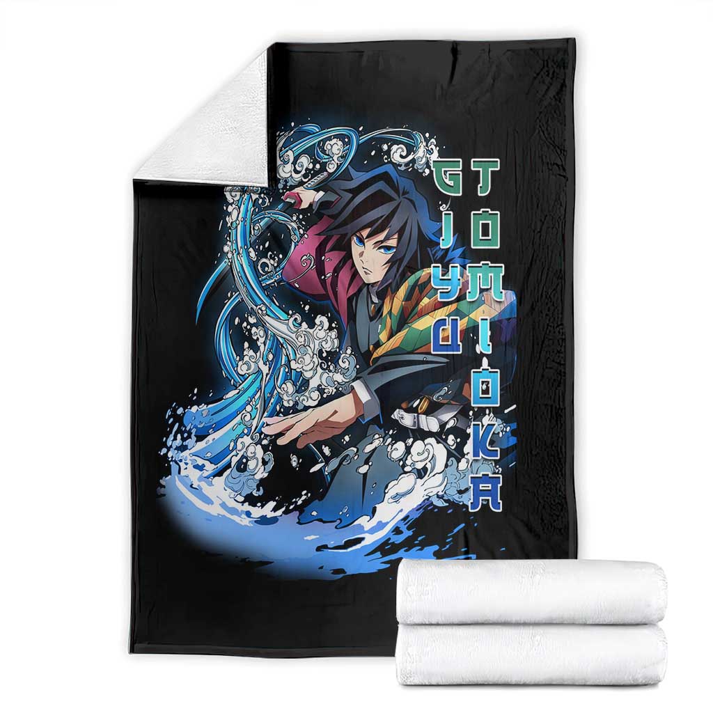 Giyu Tomioka Demon Slayer Blanket with Green and Orange Cube Water Style Design - The Mazicc