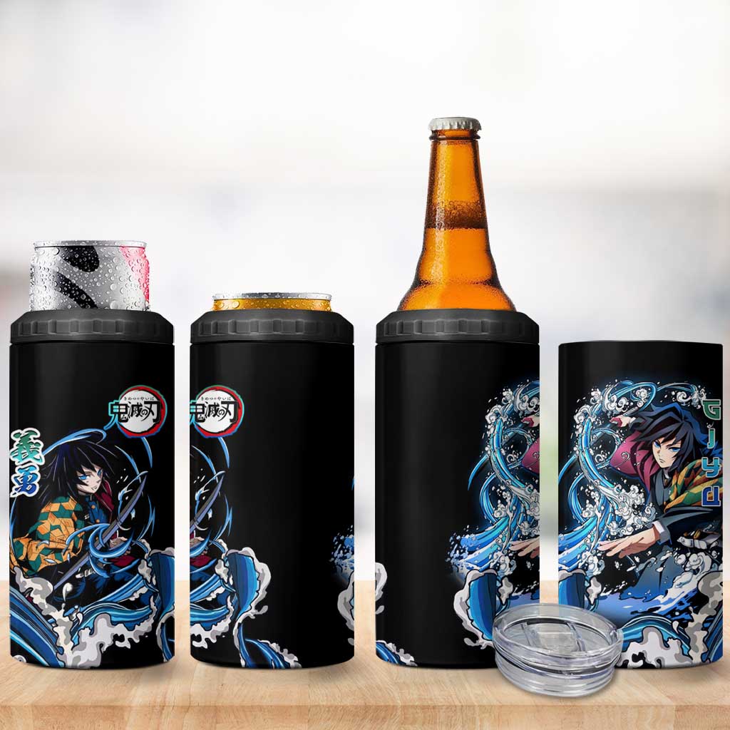 Giyu Tomioka Demon Slayer 4 in 1 Can Cooler Tumbler with Green and Orange Cube Water Style Design - The Mazicc