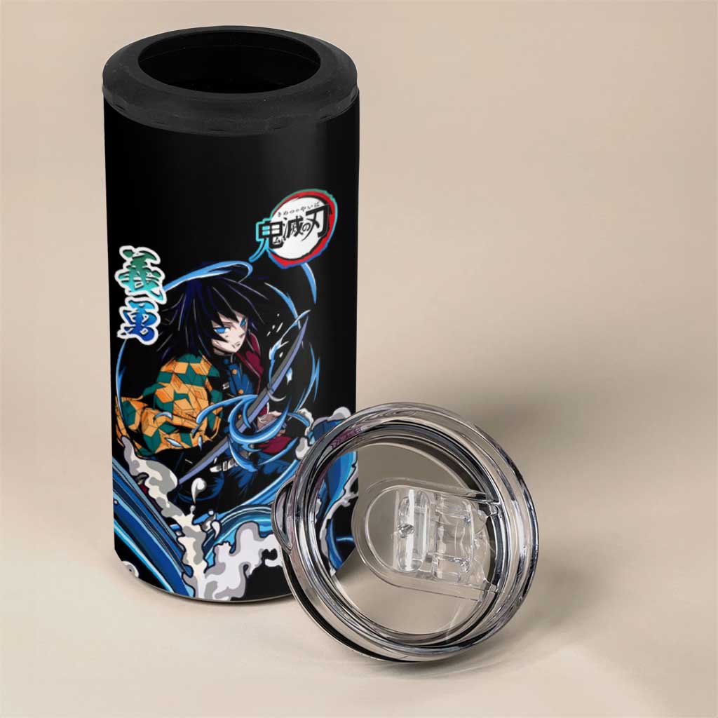 Giyu Tomioka Demon Slayer 4 in 1 Can Cooler Tumbler with Green and Orange Cube Water Style Design - The Mazicc