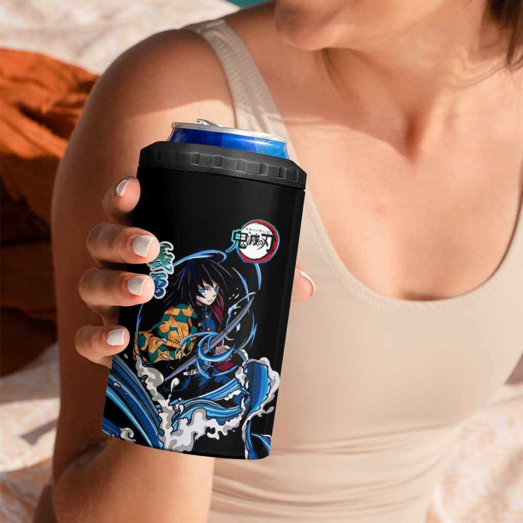 Giyu Tomioka Demon Slayer 4 in 1 Can Cooler Tumbler with Green and Orange Cube Water Style Design - The Mazicc