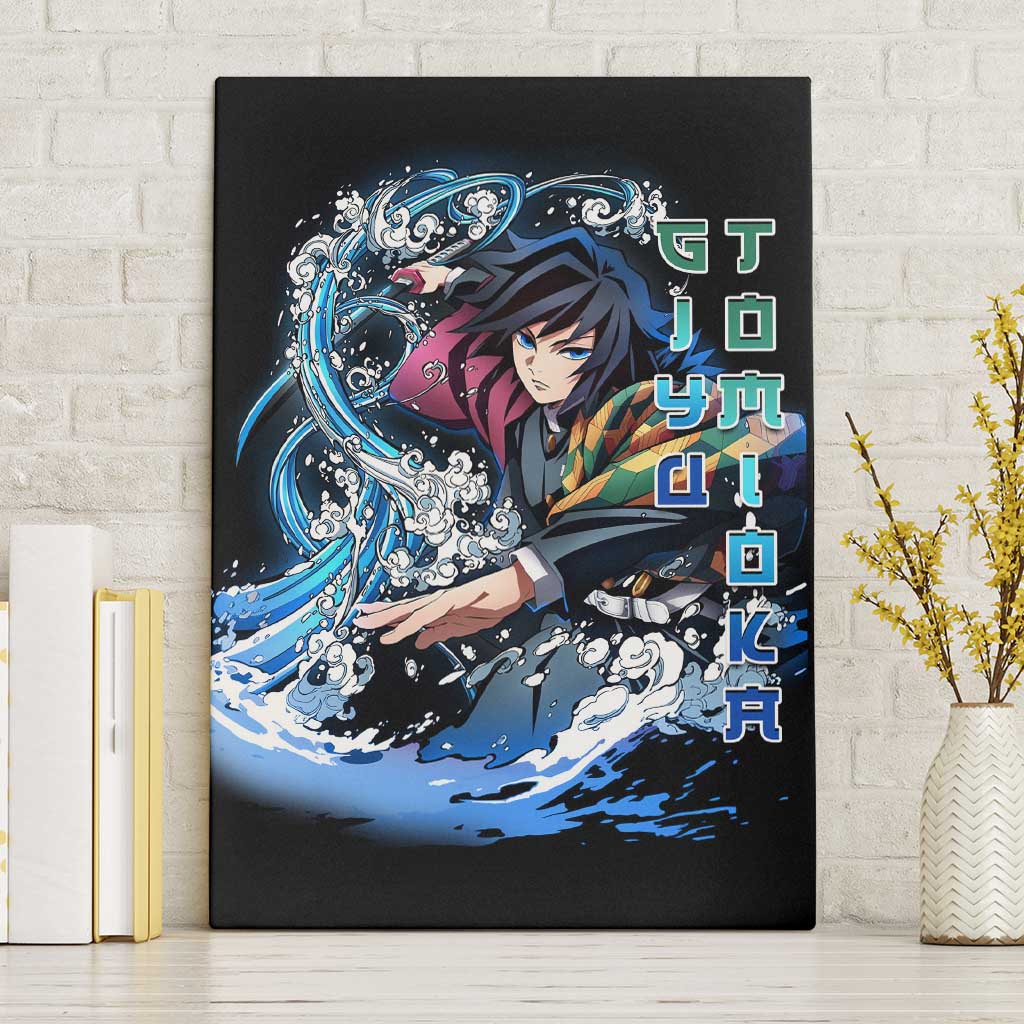 Giyu Tomioka Demon Slayer Canvas Wall Art with Green and Orange Cube Water Style Design - The Mazicc