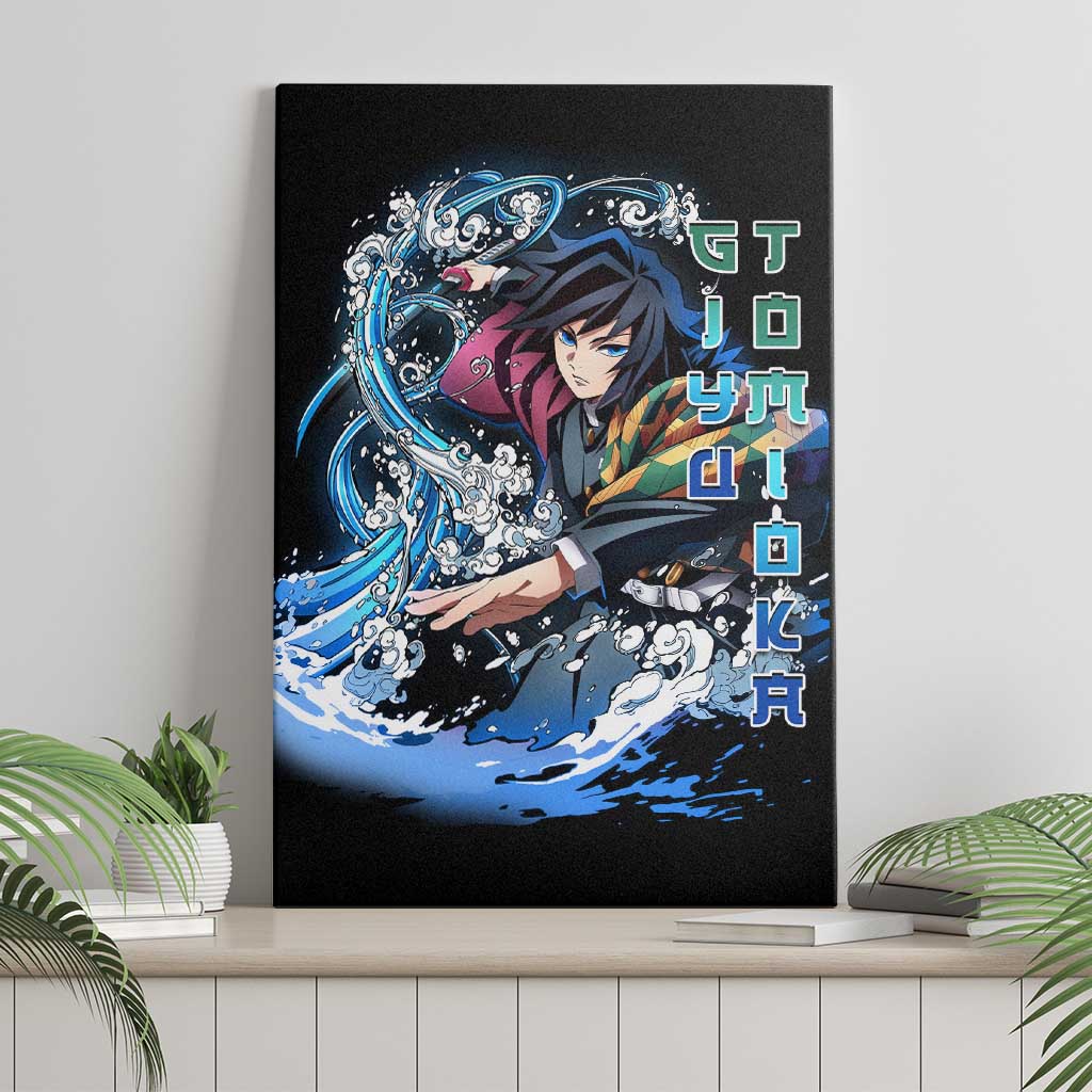 Giyu Tomioka Demon Slayer Canvas Wall Art with Green and Orange Cube Water Style Design - The Mazicc