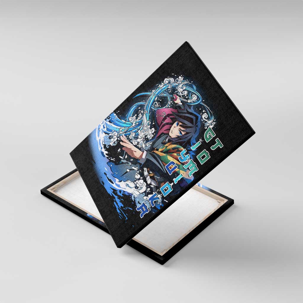 Giyu Tomioka Demon Slayer Canvas Wall Art with Green and Orange Cube Water Style Design - The Mazicc