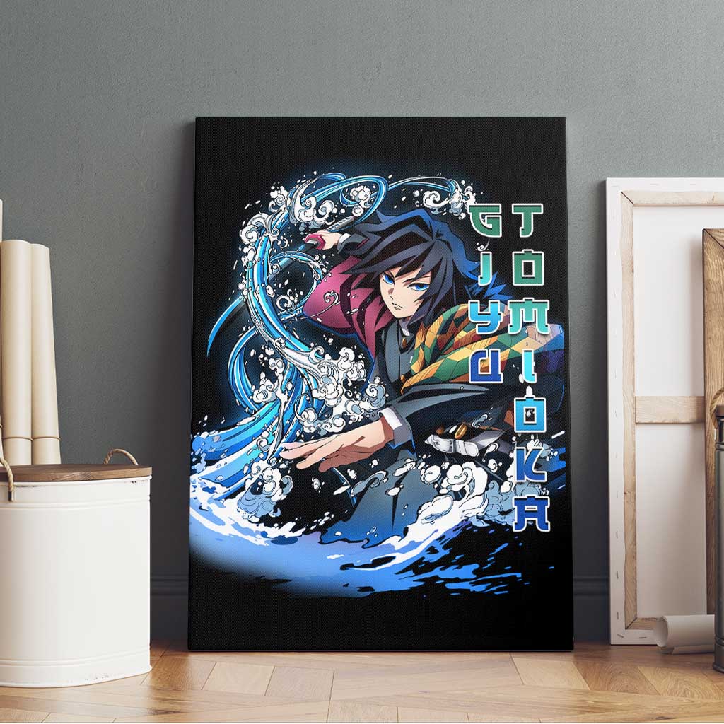 Giyu Tomioka Demon Slayer Canvas Wall Art with Green and Orange Cube Water Style Design - The Mazicc