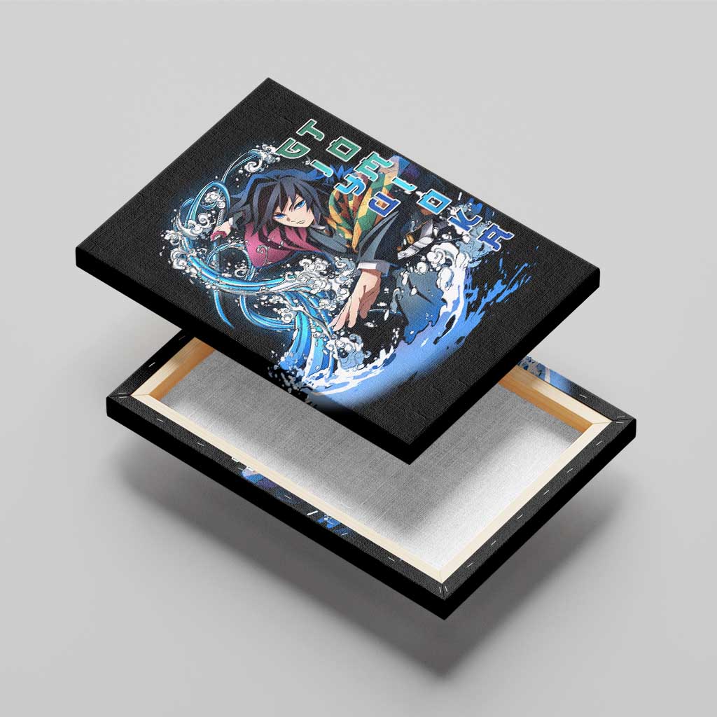 Giyu Tomioka Demon Slayer Canvas Wall Art with Green and Orange Cube Water Style Design - The Mazicc