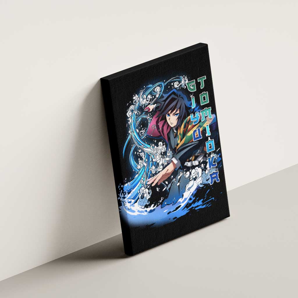 Giyu Tomioka Demon Slayer Canvas Wall Art with Green and Orange Cube Water Style Design - The Mazicc