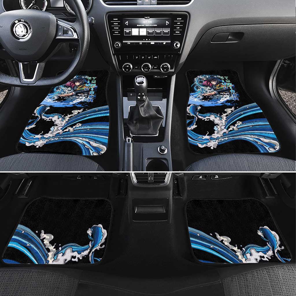 Giyu Tomioka Demon Slayer Car Mats with Green and Orange Cube Water Style Design - The Mazicc