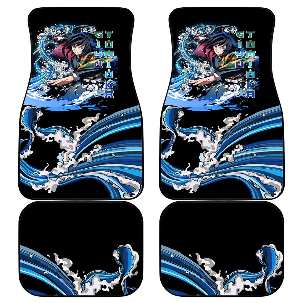Giyu Tomioka Demon Slayer Car Mats with Green and Orange Cube Water Style Design - The Mazicc