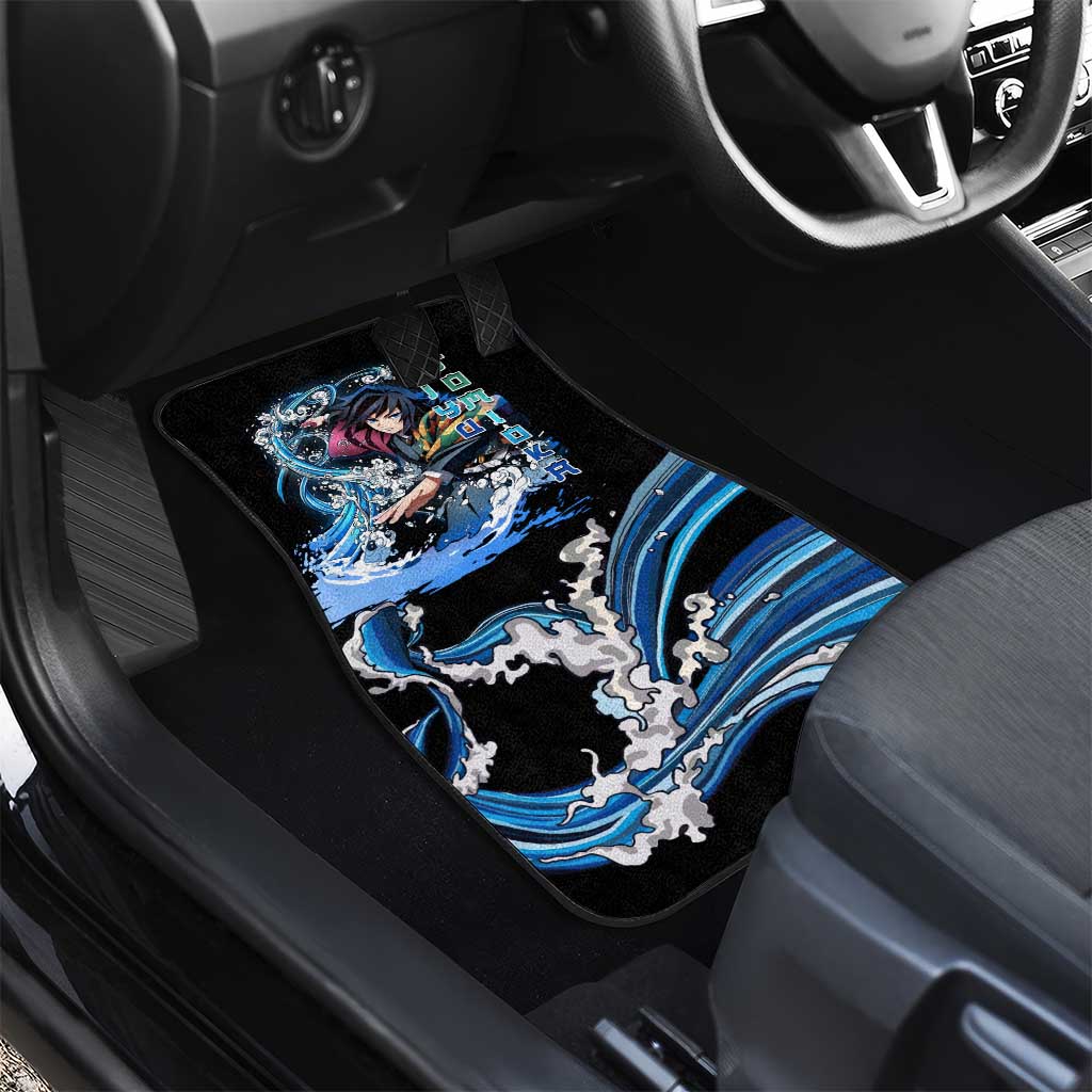 Giyu Tomioka Demon Slayer Car Mats with Green and Orange Cube Water Style Design - The Mazicc