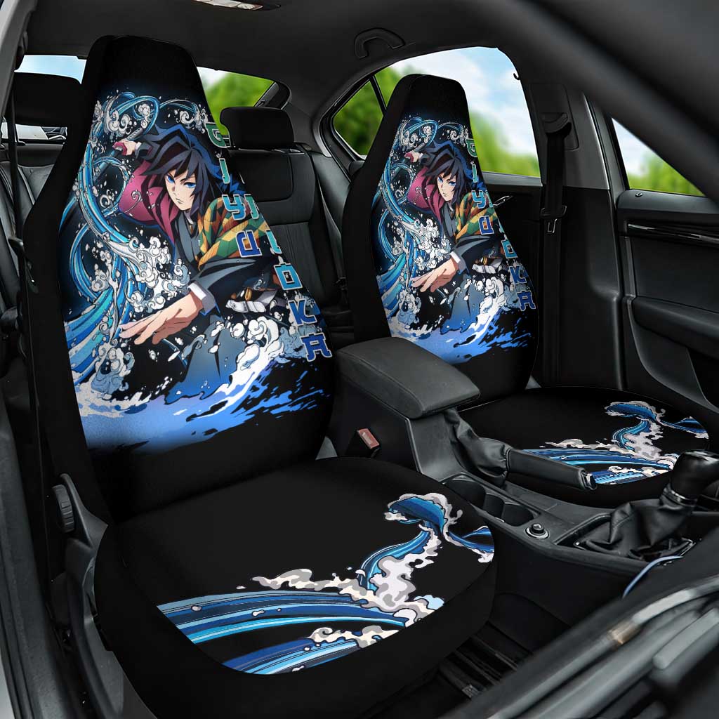 Giyu Tomioka Demon Slayer Car Seat Cover with Green and Orange Cube Water Style Design - The Mazicc