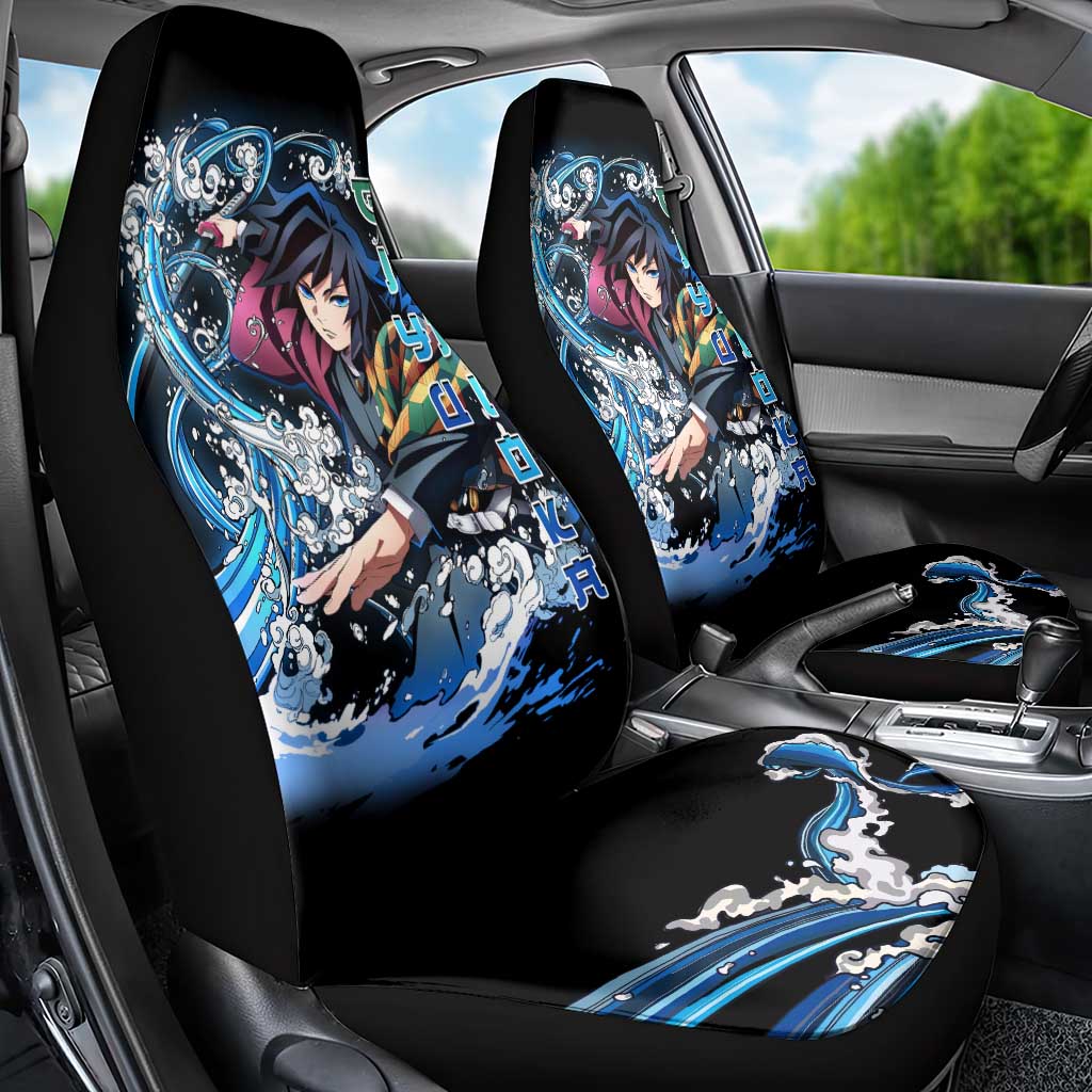 Giyu Tomioka Demon Slayer Car Seat Cover with Green and Orange Cube Water Style Design - The Mazicc
