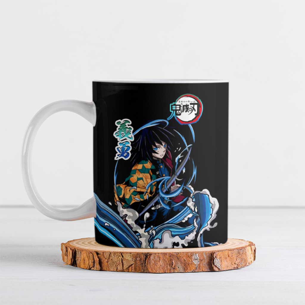 Giyu Tomioka Demon Slayer Ceramic Mug with Green and Orange Cube Water Style Design - The Mazicc
