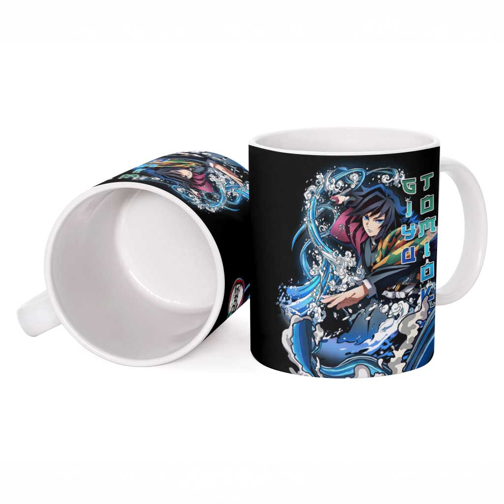 Giyu Tomioka Demon Slayer Ceramic Mug with Green and Orange Cube Water Style Design - The Mazicc