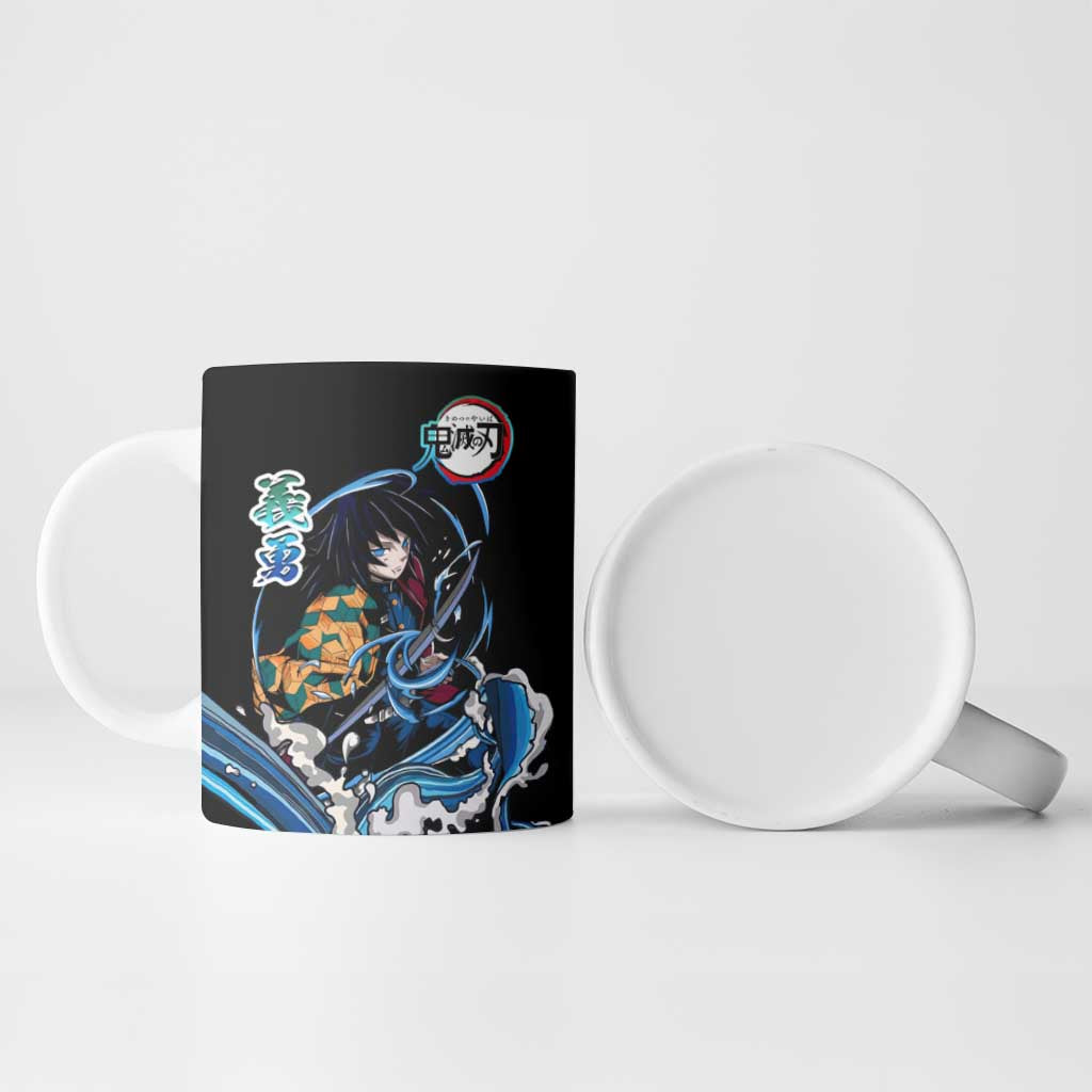 Giyu Tomioka Demon Slayer Ceramic Mug with Green and Orange Cube Water Style Design - The Mazicc