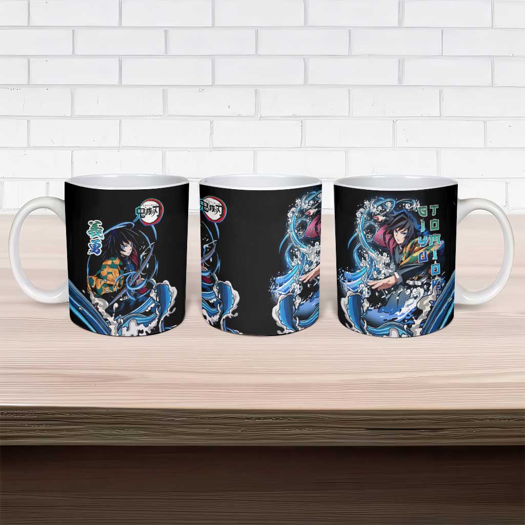 Giyu Tomioka Demon Slayer Ceramic Mug with Green and Orange Cube Water Style Design - The Mazicc