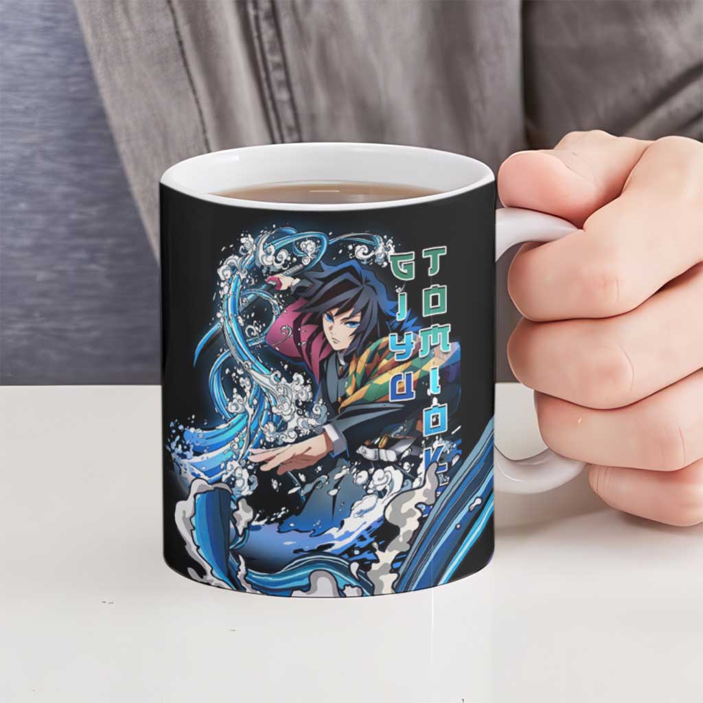 Giyu Tomioka Demon Slayer Ceramic Mug with Green and Orange Cube Water Style Design - The Mazicc