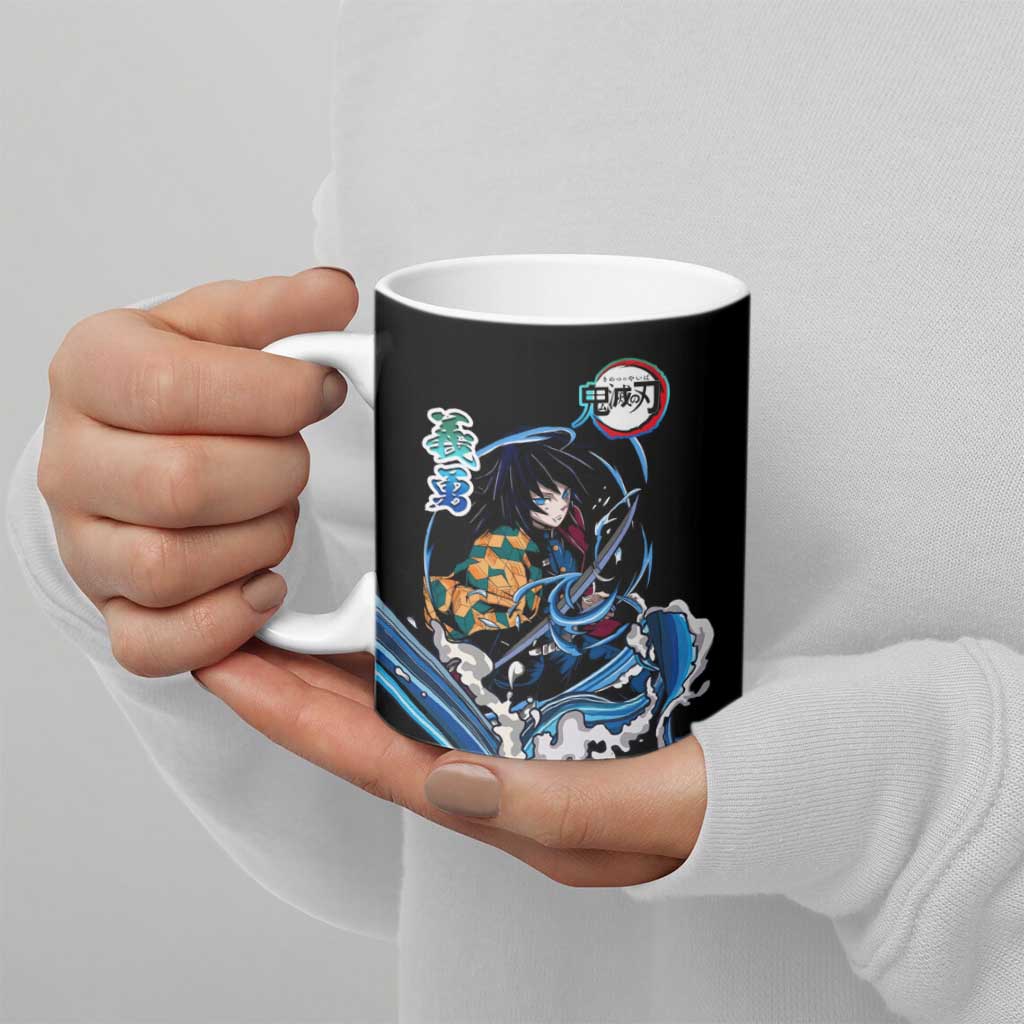 Giyu Tomioka Demon Slayer Ceramic Mug with Green and Orange Cube Water Style Design - The Mazicc