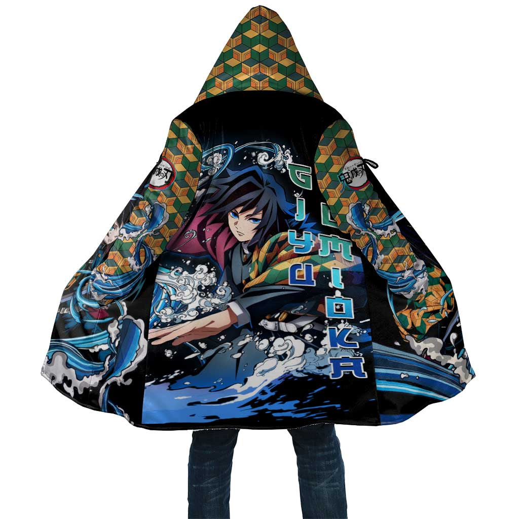 Giyu Tomioka Demon Slayer Cloak with Green and Orange Cube Water Style Design - The Mazicc