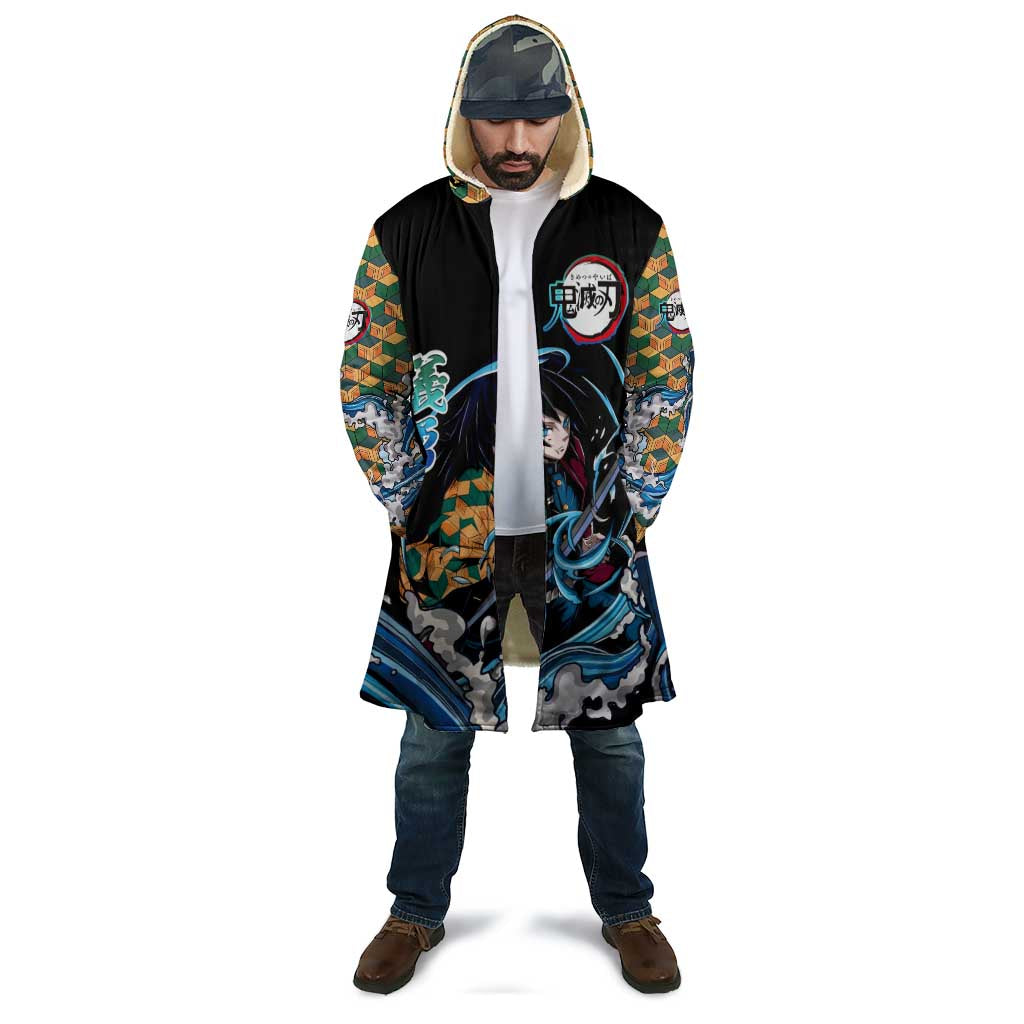 Giyu Tomioka Demon Slayer Cloak with Green and Orange Cube Water Style Design - The Mazicc