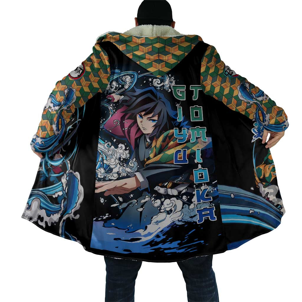 Giyu Tomioka Demon Slayer Cloak with Green and Orange Cube Water Style Design - The Mazicc