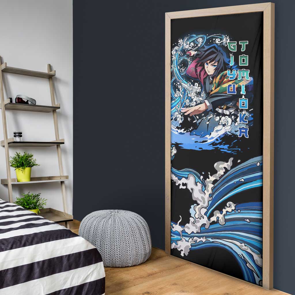 Giyu Tomioka Demon Slayer Door Cover with Green and Orange Cube Water Style Design - The Mazicc