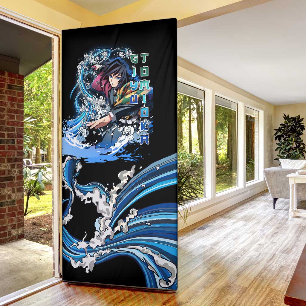 Giyu Tomioka Demon Slayer Door Cover with Green and Orange Cube Water Style Design - The Mazicc