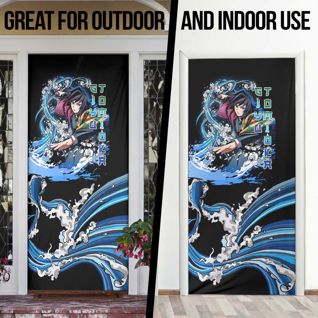 Giyu Tomioka Demon Slayer Door Cover with Green and Orange Cube Water Style Design - The Mazicc