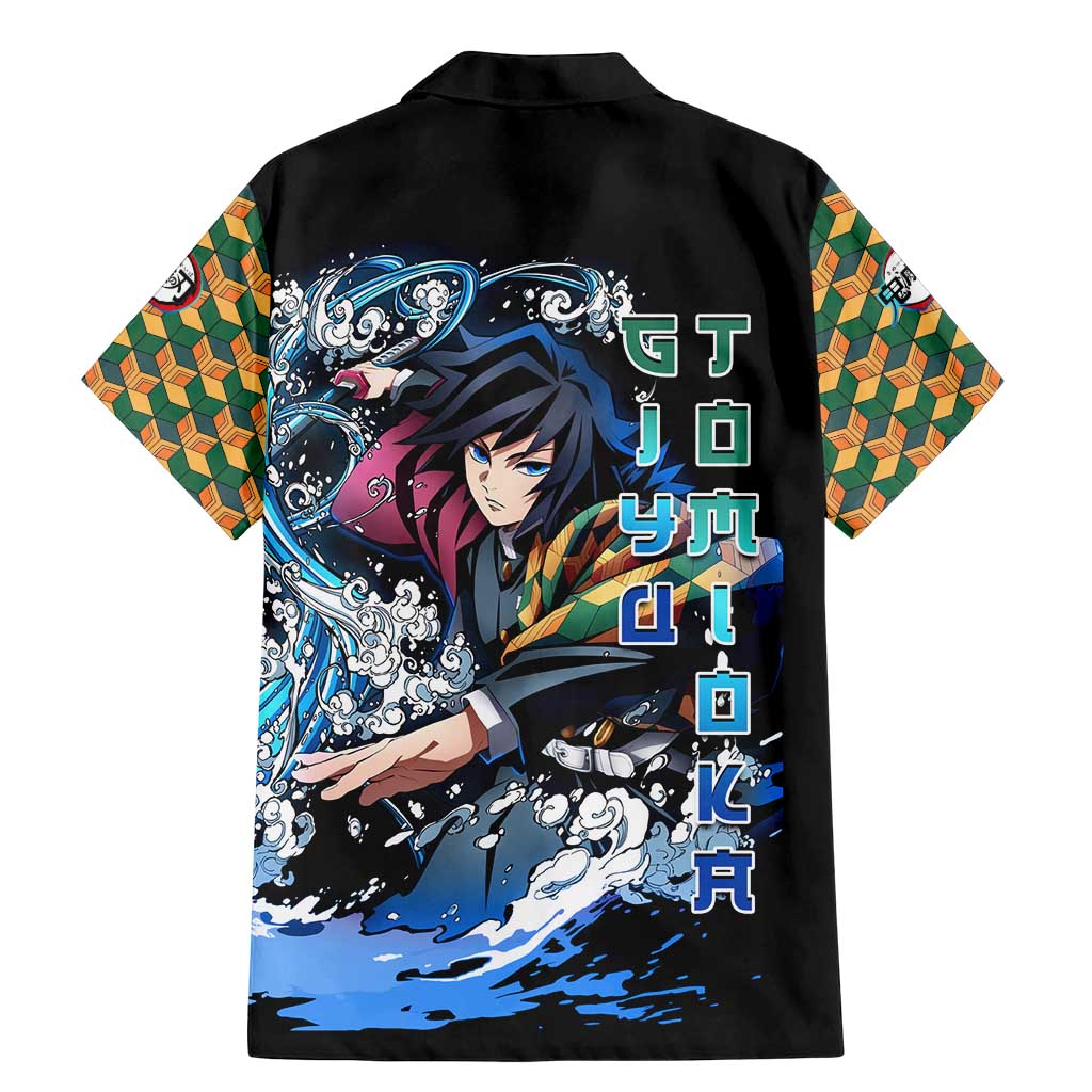 Giyu Tomioka Demon Slayer Family Matching Mermaid Dress and Hawaiian Shirt with Green and Orange Cube Water Style Design - The Mazicc