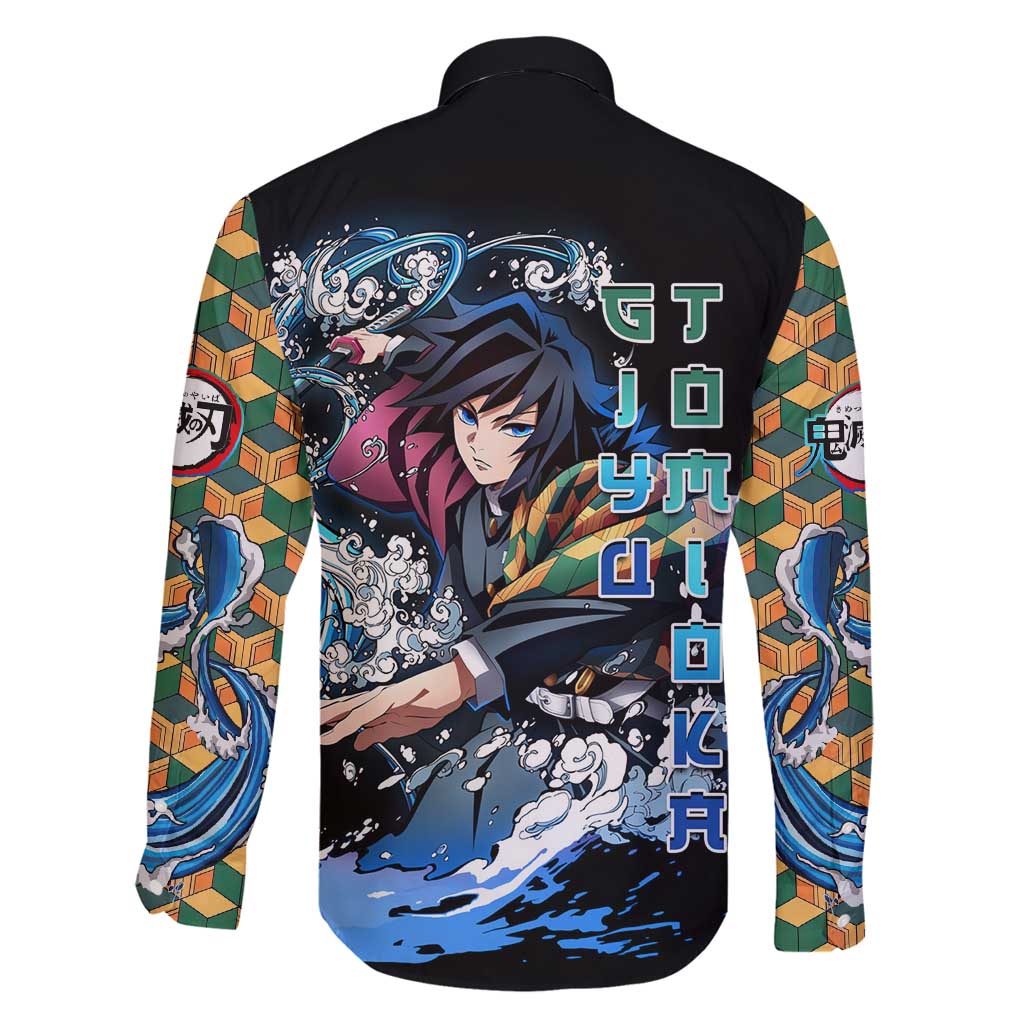 Giyu Tomioka Demon Slayer Family Matching Puletasi and Hawaiian Shirt with Green and Orange Cube Water Style Design - The Mazicc