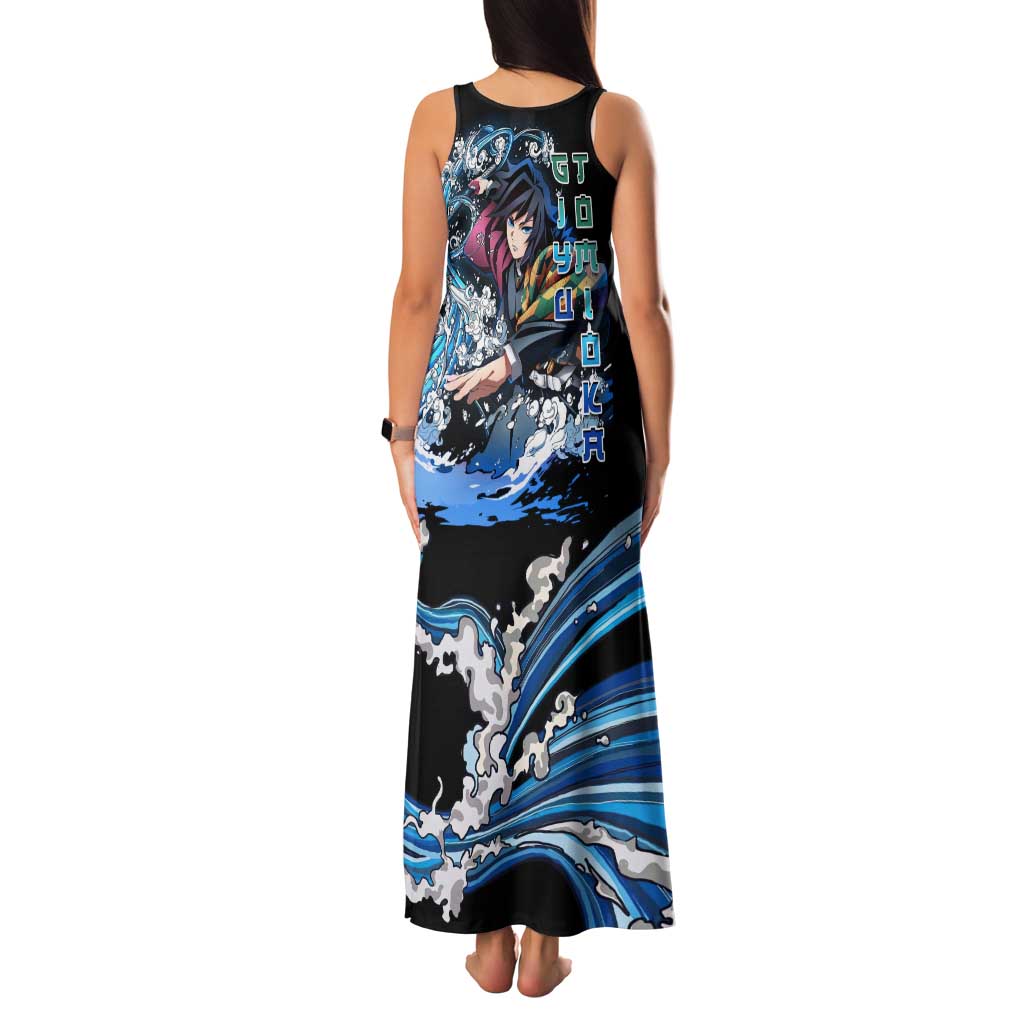 Giyu Tomioka Demon Slayer Family Matching Tank Maxi Dress and Hawaiian Shirt with Green and Orange Cube Water Style Design - The Mazicc
